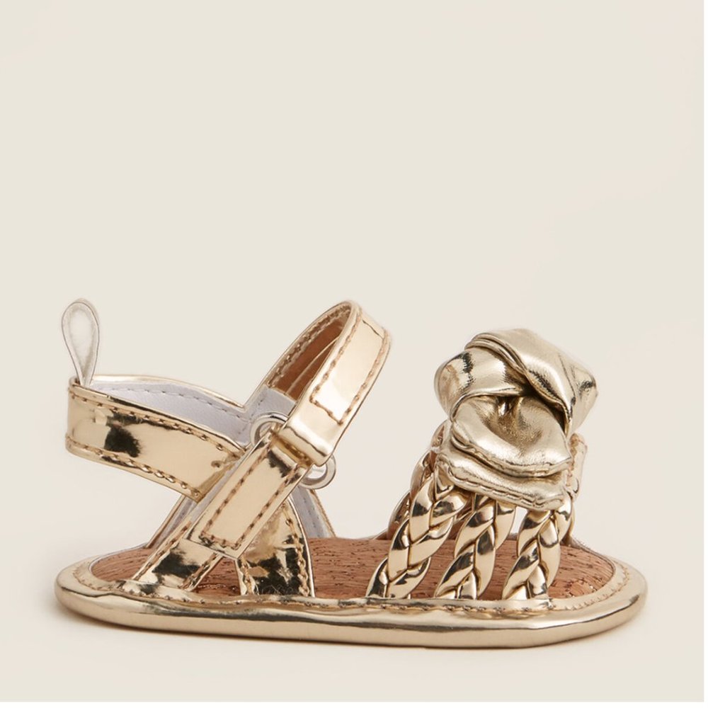 Stepping Stones Gold Strap Sandals with Bow